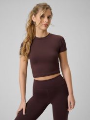 4F T-shirt slim gładki damski - brązowy M. Brązowe t-shirty 4f, m, bez wzorów, z materiału, bez kołnierzyka, bez ramiączek. Za 89.99 zł.