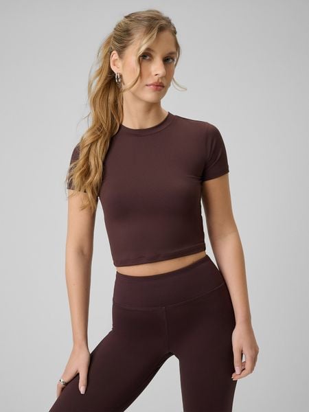 4F T-shirt slim gładki damski - brązowy XL. Brązowe t-shirty 4f, xl, bez wzorów, z materiału, bez kołnierzyka, bez ramiączek. W wyprzedaży za 39.99 zł.