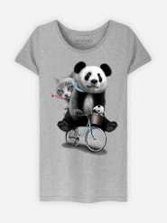 WOOOP Koszulka "Panda Bicycle" w kolorze szarym rozmiar: XL. Szare bluzki Wooop, xl, bez wzorów, z wiskozy, bez kołnierzyka, bez ramiączek. Za 56.99 zł.