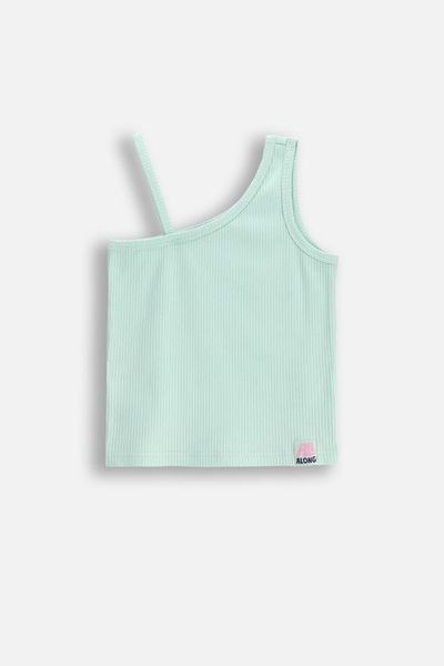 T-shirt prążkowany bez rękawów. Zielone t-shirty COCCODRILLO, m, z aplikacjami, prążkowane, bez kołnierzyka, bez ramiączek. W wyprzedaży za 29.90 zł.