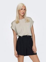 ONLY Koszulka w kolorze beżowym rozmiar: L. Brązowe bluzki Only, l, bez wzorów, bez kołnierzyka, bez ramiączek. Za 66.00 zł.