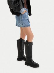 G-Star Raw Kozaki EO-GLCIA-8190C Czarny. Czarne kozaki G-Star, ze skóry, bez obcasa, na płaskiej podeszwie, bez zapięcia. Za 699.99 zł.