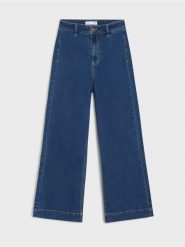 Jeansy culotte z wysokim stanem - niebieski. Niebieskie jeansy Sinsay, bez wzorów, z podwyższonym stanem. Za 59.99 zł.