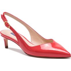 Sandały STUART WEITZMAN - Edith ZL37399 Followme Red Patent. Czerwone sandały Stuart Weitzman, bez wzorów, z lakierowanej skóry, eleganckie, bez obcasa, na obcasie, bez zapięcia. W wyprzedaży za 769.00 zł.