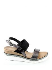 Sixth Sens Sandały w kolorze srebrno-czarnym na koturnie rozmiar: 38. Czarne sandały Sixth Sens, bez wzorów, z otwartym noskiem, bez obcasa, na koturnie, bez zapięcia. Za 123.25 zł.