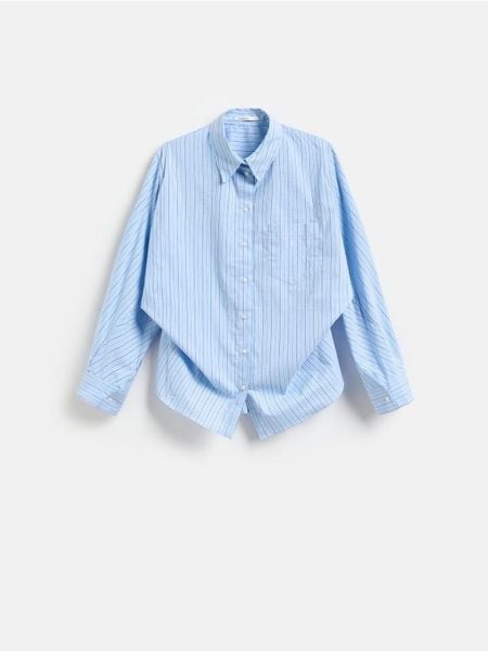 Koszula w paski z bawełną - jasnoniebieski. Niebieskie koszule Reserved, l, bez wzorów, z bawełny, bez kołnierzyka, bez ramiączek. Za 139.99 zł.