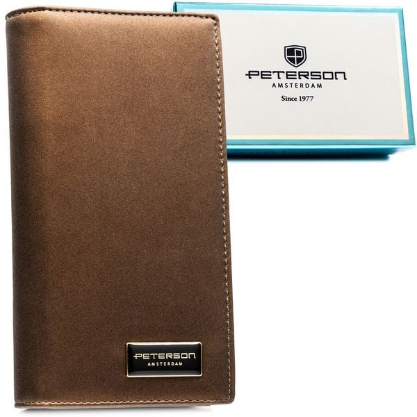 Brązowy portfel damski ze skóry naturalnej i ekologicznej z systemem RFID PTN PS1431-HNL Peterson. Brązowe portfele Peterson, bez wzorów, ze skóry. Za 134.99 zł.