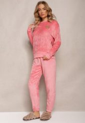 Różowy Komplet Piżamowy Luźna Bluza i Spodnie Joggery Mlikena. Czerwone bluzy Renee, xl, bez wzorów, bez kaptura. Za 44.99 zł.