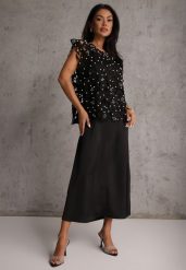 Czarna Bawełniano-Wiskozowa Sukienka Slip Dress z Ozdobną Narzutką Sagossia. Czarne sukienki Renee, l, z aplikacjami, z bawełny, bez kołnierzyka, bez ramiączek, maxi. Za 249.99 zł.