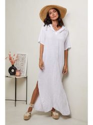 Le Monde du Lin Lniana sukienka w kolorze białym rozmiar: 36/38. Białe sukienki Le Monde du Lin, bez wzorów, ze lnu, bez kołnierzyka, bez ramiączek, maxi. Za 152.99 zł.