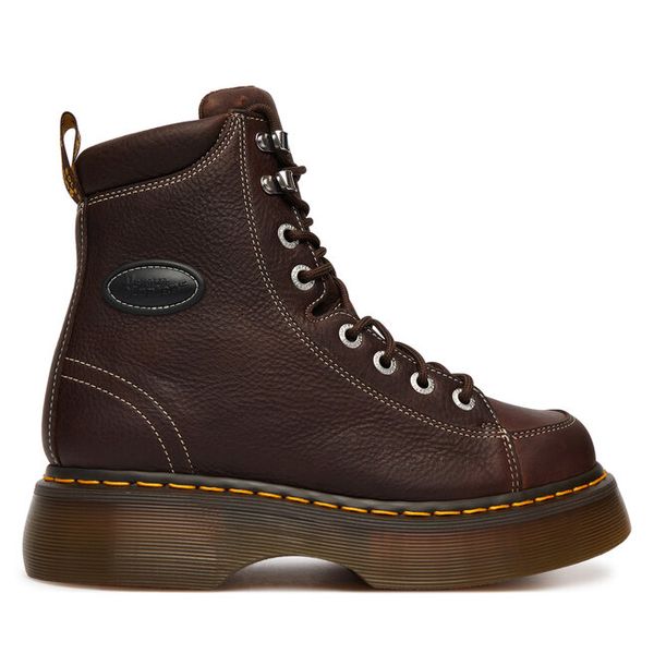 Trzewiki Dr. Martens. Brązowe botki Dr. Martens, bez wzorów, bez obcasa, na płaskiej podeszwie, bez zapięcia. Za 899.99 zł.