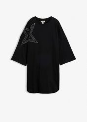Długi T-shirt oversize z czystej bawełny organicznej. Czarne t-shirty bonprix, z aplikacjami, z bawełny, bez kołnierzyka, bez ramiączek. Za 84.99 zł.