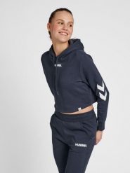 Damska bluza z kapturem crop top Hummel hmlLEGACY. Niebieskie bluzy Hummel, s, bez wzorów, z bawełny, z kapturem. Za 219.50 zł.