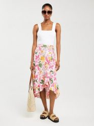 BIG STAR Spódnica w kolorze biało-różowym rozmiar: S. Białe spódnice Big Star, na co dzień, s, bez wzorów, z wiskozy, retro, midi, asymetryczne. Za 99.99 zł.