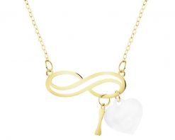 Złoty naszyjnik z masą perłową - nieskończoność , serce, kość. Białe naszyjniki Apart, z perłą, złote. Za 779.00 zł.