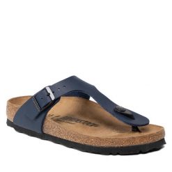 Japonki Birkenstock. Niebieskie klapki Birkenstock, bez wzorów, bez obcasa. Za 299.99 zł.