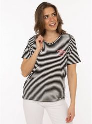 Zwillingsherz Koszulka "Zwillingsherz" w kolorze czarno-białym rozmiar: L. Białe bluzki Zwillingsherz, l, bez wzorów, z wiskozy, bez kołnierzyka, bez ramiączek. Za 82.99 zł.