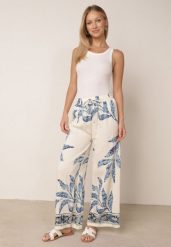 Kremowo-Niebieskie Spodnie Wiskozowe Szerokie z Florystycznym Motywem Casual Nelinore. Brązowe spodnie materiałowe Born2be, na co dzień, l, bez wzorów, z jeansu. Za 49.99 zł.