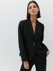 Taliowana marynarka z wełną - czarny. Czarne marynarki i żakiety Reserved, l, bez wzorów, z tkaniny. W wyprzedaży za 159.99 zł.