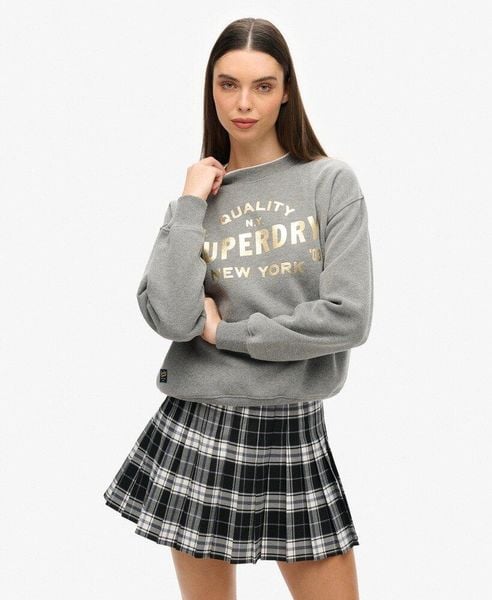 Bluza turystyczna damska Superdry Luxe Metallic. Szare bluzy Superdry, m, bez wzorów, z bawełny, bez kaptura. Za 232.00 zł.