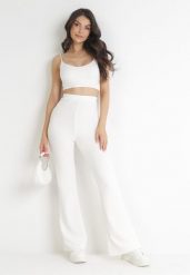 Białe Spodnie Dzwony z Gumką w Pasie Milica. Białe spodnie materiałowe Born2be, na co dzień, l, bez wzorów, z jeansu, z podwyższonym stanem. Za 99.99 zł.