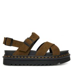 Sandały Dr. Martens. Zielone sandały Dr. Martens, bez wzorów, bez obcasa, na płaskiej podeszwie, bez zapięcia. Za 589.99 zł.