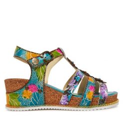 Sandały Laura Vita. Niebieskie sandały Laura Vita, bez wzorów, bez obcasa, na koturnie, bez zapięcia. Za 389.99 zł.