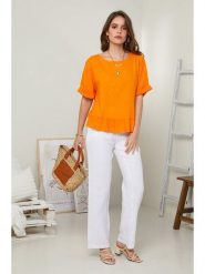 Le Monde du Lin Lniana bluzka w kolorze musztardowym rozmiar: 34/36. Pomarańczowe bluzki Le Monde du Lin, bez wzorów, ze lnu, bez kołnierzyka, bez ramiączek. Za 121.99 zł.