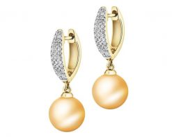 Kolczyki z żółtego złota z diamentami i perłami Golden South Sea - próba 585. Niebieskie kolczyki Apart, z diamentem, złote. Za 6,590.00 zł.
