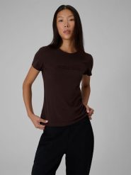 4F T-shirt slim z nadrukiem damski - brązowy XS. Brązowe t-shirty 4f, m, bez wzorów, z bawełny, bez kołnierzyka, bez ramiączek. Za 59.99 zł.