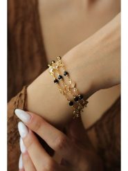 Pierres delicates Pozłacana bransoletka z kryształami rozmiar: onesize. Czarne bransoletki Pierres delicates, z kryształem, pozłacane. Za 39.99 zł.