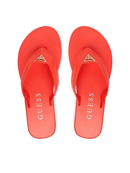 Guess Japonki FLJCNY ELE24 Czerwony. Czerwone klapki Guess, z aplikacjami, ze skóry, bez obcasa. Za 167.99 zł.