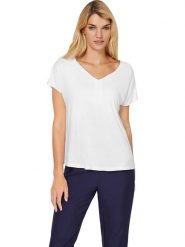 Heine Koszulka w kolorze białym rozmiar: 44. Białe bluzki Heine, bez wzorów, z wiskozy, bez kołnierzyka, bez ramiączek. Za 104.99 zł.