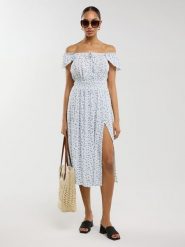 BIG STAR Sukienka w kolorze błękitno-białym rozmiar: S. Białe sukienki Big Star, s, bez wzorów, z wiskozy, retro, bez kołnierzyka, bez ramiączek, midi. Za 179.99 zł.