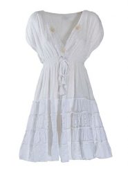 BLE Sukienka w kolorze białym rozmiar: onesize. Białe sukienki BLE, z aplikacjami, z bawełny, bez kołnierzyka, bez ramiączek, mini, rozkloszowane. Za 65.95 zł.