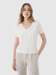 4F T-shirt oversize z modalem damski - biały L. Białe t-shirty 4f, l, bez wzorów, z bawełny, bez kołnierzyka, bez ramiączek. W wyprzedaży za 39.99 zł.