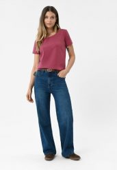 Niebieskie jeansy Bootcut Straight D-YANNA. Niebieskie spodnie materiałowe Volcano, na co dzień, uniwersalny, bez wzorów, z bawełny. Za 169.99 zł.