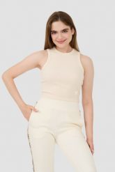 GUESS Beżowy damski top Edie Tank, Rozmiar XL. Brązowe topy Guess, s, z aplikacjami, bez kołnierzyka, bez ramiączek. W wyprzedaży za 99.99 zł.