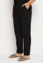 Czarne Spodnie z Lnem i Elastyczną Gumką w Pasie Nativena. Czarne spodnie materiałowe Born2be, na co dzień, plus size, bez wzorów, z jeansu, plus size. Za 74.99 zł.