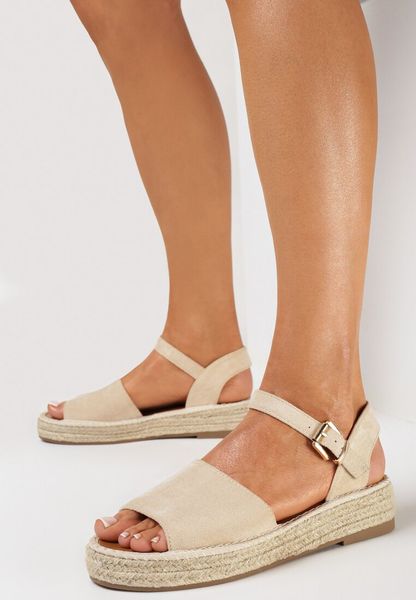 Beżowe Sandały Zapinane Wokół Kostki z Jutową Podeszwą Anerif. Brązowe espadryle Born2be, bez wzorów, bez obcasa, na płaskiej podeszwie, bez zapięcia. Za 89.99 zł.