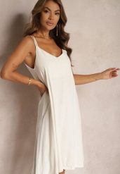 Beżowa Sukienka o Trapezowym Kroju z Dodatkiem Bawełny na Ramiączkach Veslifea. Brązowe sukienki Renee, na co dzień, s, bez wzorów, z bawełny, eleganckie, bez kołnierzyka, bez ramiączek, midi, trapezowe. Za 69.99 zł.