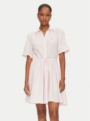 Tommy Hilfiger Sukienka koszulowa Ess WW0WW44672 Różowy Regular Fit. Czerwone sukienki TOMMY HILFIGER, bez wzorów, ze lnu, bez kołnierzyka, bez ramiączek, koszulowe. Za 449.99 zł.