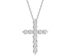 Naszyjnik z białego złota z brylantami laboratoryjnymi - krzyż - 0,50 ct - próba 585. Białe naszyjniki Apart, z brylantem, złote. Za 3,990.00 zł.
