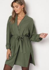 Zielona Wiskozowa Sukienka Kimono z Kieszeniami i Ozdobnymi Ażurowymi Wstawkami Salanora. Zielone sukienki Born2be, na imprezę, l, w ażurowe wzory, z wiskozy, bez kołnierzyka, bez ramiączek, mini. Za 109.99 zł.