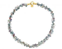 Naszyjnik z mosiądzu pozłacany ze szklanymi detalami. Bransoletki Artelioni, pozłacane. Za 289.00 zł.