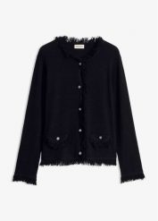 Kardigan z przędzy boucle. Czarne kardigany bonprix, bez wzorów. Za 179.99 zł.