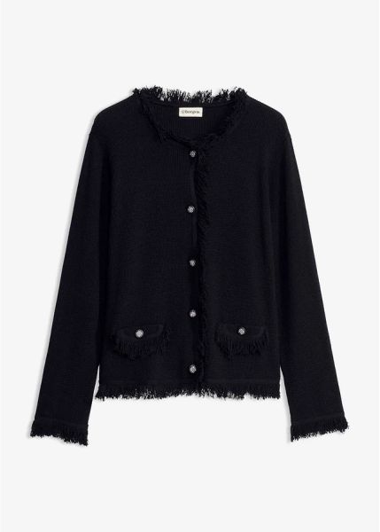 Kardigan z przędzy boucle. Fioletowe kardigany bonprix, bez wzorów. Za 179.99 zł.