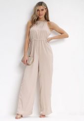 Beżowy Kombinezon na Cienkich Ramiączkach Agnella. Brązowe sukienki Born2be, m, bez wzorów, eleganckie, bez kołnierzyka, bez ramiączek. Za 129.99 zł.