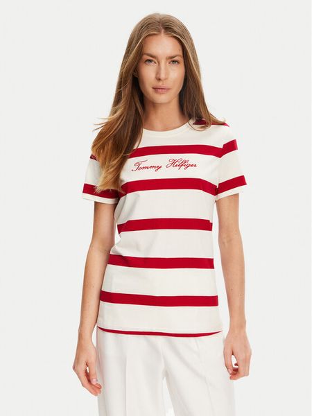 Tommy Hilfiger T-Shirt Script WW0WW45746 Écru Regular Fit. T-shirty TOMMY HILFIGER, m, bez wzorów, z bawełny, bez kołnierzyka, bez ramiączek. Za 99.99 zł.