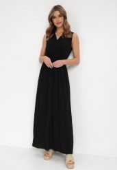 Czarna Sukienka Clymiolea. Czarne sukienki Born2be, m, bez wzorów, z tkaniny, eleganckie, bez kołnierzyka, bez ramiączek, maxi, kopertowe. Za 54.99 zł.